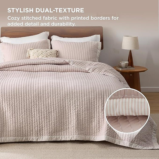 Bedsure Pink Quilts King Size - King Quilt Bedding Set Bedspread Coverlet, Lightweight Corduroy Pattern Bedspread, 3-Piece Set with 106"x96" Coverlet & 2 Pillow Shams, All-Season Soft Microfiber