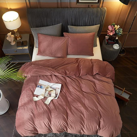 Ivellow Velvet Duvet Cover King Size 3 Pcs Flannel Blush Pink Duvet Cover King Velvet Comforter Cover Bedding Set Ultra Soft Cozy Solid Luxury Velour Duvet Cover Set Zipper Closure Corner Ties