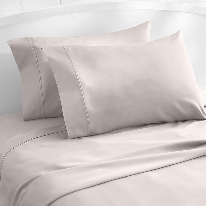Amazon Basics 400 Thread Count Cotton Pillow Cases, Standard, 30" L x 20" W, Stone Gray - Set of 2