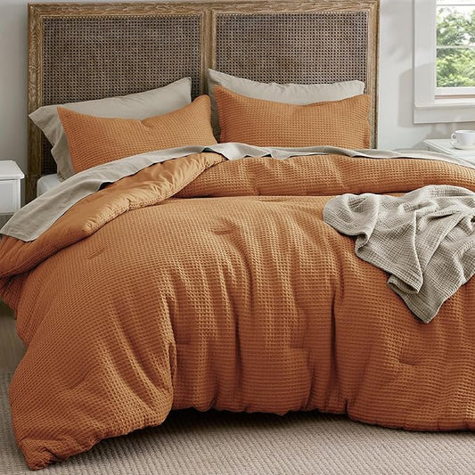 Bedsure Waffle Comforter Set Queen, Hazel Soft Bedding, Waffle Weave Bed Set, 3 Pieces, 1 Comforter (90"x90") and 2 Pillow Shams, Cotton Shell and Polyester Lining for All Seasons