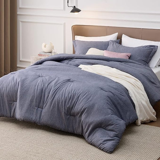 Bedsure King Size Comforter Set - Denim Grey King Comforter Set, Soft Bedding for All Seasons, Cationic Dyed Bedding Set, 3 Pieces, 1 Comforter (104"x90") and 2 Pillow Shams (20"x36"+2")