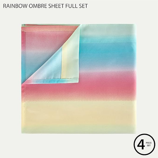 Heritage Kids Rainbow Ombre Full Sheet Set, 4-Piece Soft Microfiber Bedding with Bright Gradient Colors for Kids & Teens