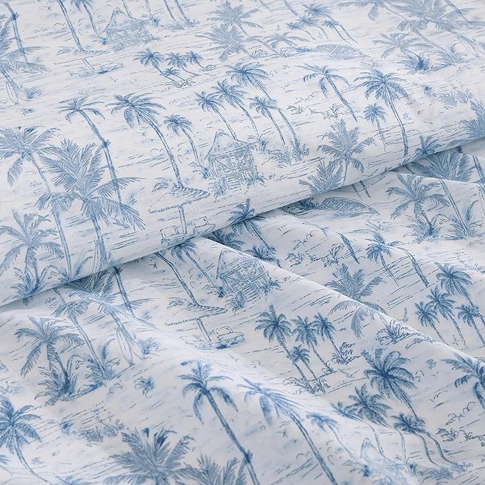 Tommy Bahama - California King Sheet Set, Crisp & Cool Cotton Percale Bed Sheets, Deep Pockets, Coastal Bedding with Matching Fitted Sheet & Pillowcases (Surfside Blue)