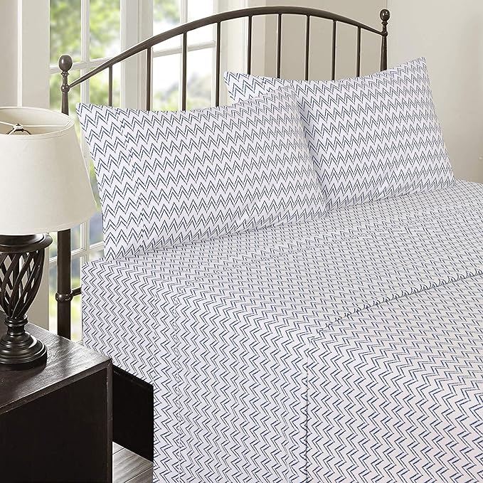 RUVANTI 100% Cotton Sheets – Full Size Percale Bedding, Cooling & Breathable Floral Design, Durable with a Crisp, Soft & Comfortable Feel, 16" Deep Pocket, 4-Piece Set, Chevron