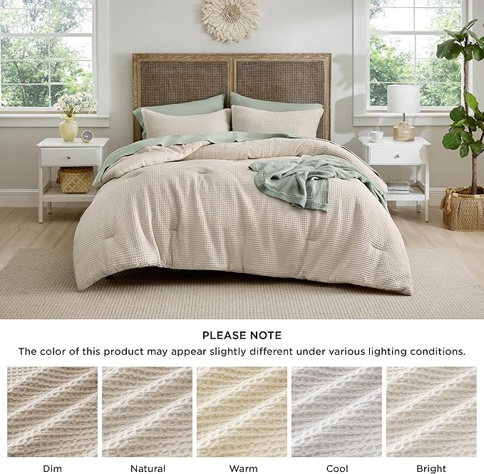 Bedsure Waffle Comforter Set California King, Beige Soft Bedding, Waffle Weave Bed Set, 3 Pieces, 1 Comforter (104"x96") and 2 Pillow Shams, Cotton Shell and Polyester Lining for All Seasons
