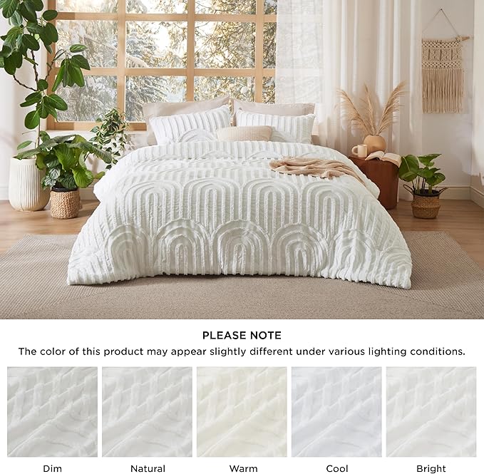 Bedsure Boho Tufted White Comforter Full Size, GentleSoft™ 3 Pieces Boho Farmhouse Decor Bedding, Arch Shabby Chic Bedding for All Seasons, 1 Bed Comforter, 2 Pillow Shams, 82x86 Inches
