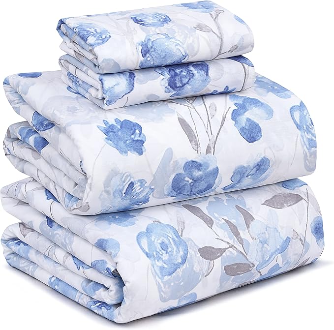 RUVANTI 100% Cotton Sheets – King Size Percale Bedding, Cooling & Breathable Floral Design, Durable with a Crisp, Soft & Comfortable Feel, 16" Deep Pocket, 4-Piece Set, Monotones