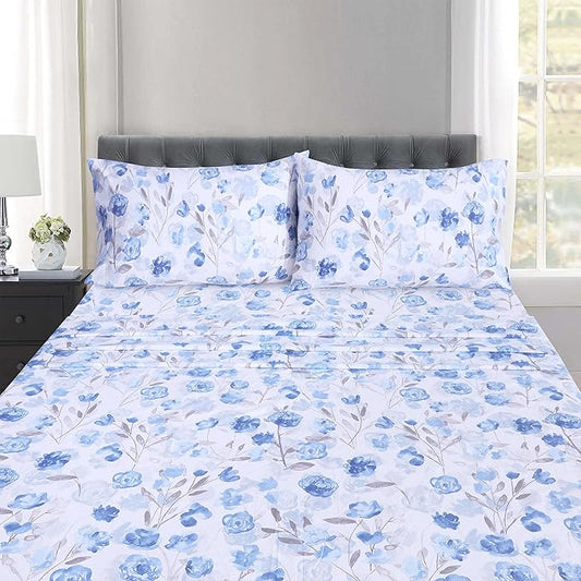 RUVANTI 100% Cotton Sheets – Split King Size Percale Bedding, Cooling & Breathable Floral Design, Durable with a Crisp, Soft & Comfortable Feel, 16" Deep Pocket, 5-Piece Set, Monotones