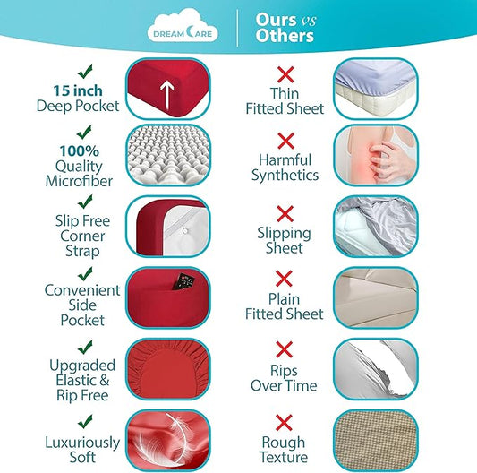 DREAMCARE California King Sheet Sets – 6 pcs Cooling Bed Sheets – up to 15” Deep Cal King Sheets – 2500 Supreme Collection – Extra Soft 100% Brushed Microfiber Hotel Luxury with Side Pocket – Burgundy