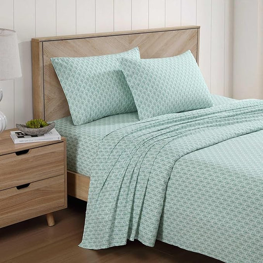 Tommy Bahama - Queen Size Sheet Set, 100% Cotton Percale Bedding with a Crisp & Cool Feel, Bed Sheets with Matching Fitted Sheet & Pillowcases (Coastal Batik Green)