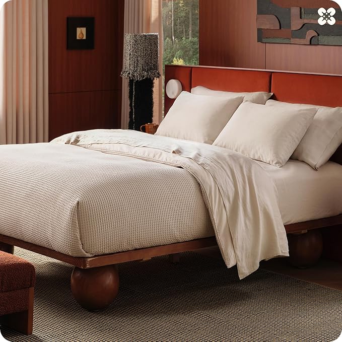Bedsure Cotton Duvet Cover Queen Size - 100% Cotton Waffle Weave Beige Duvet Cover, PureWoven Textured Breathable Bedding Comforter Cover for All Season, 1 Duvet Cover Only 90"x90"