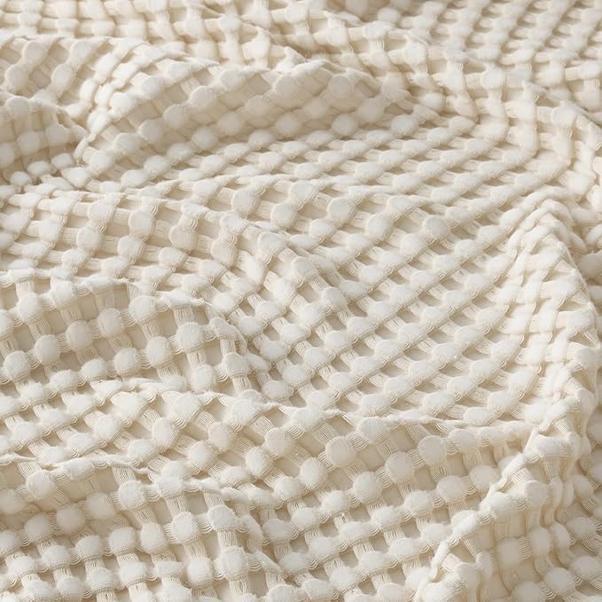 Bedsure Cooling Cotton Waffle Twin XL Blanket - Lightweight Breathable Blanket of Rayon Derived from Bamboo for Hot Sleepers, Natural, 66x90 Inches