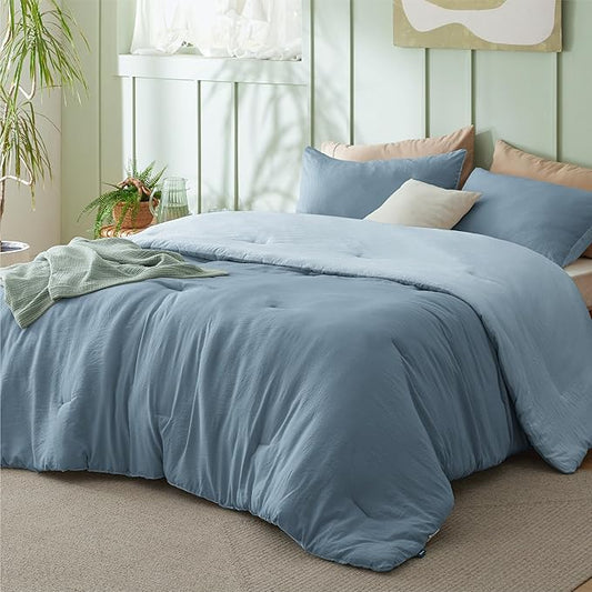 Bedsure Queen Comforter Set, Mineral Blue Soft Prewashed Bedding for All Seasons, 3 Pieces GentleSoft™ Bed Set, 1 Lightweight Comforter (90"x90") and 2 Pillowcases (20"x26")
