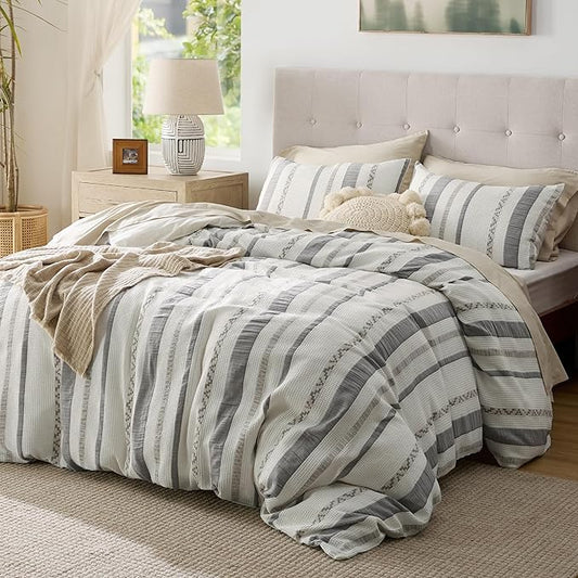 Bedsure Waffle Weave Duvet Cover King - 100% Cotton Boho Duvet Cover with 2 Pillowcases - Cream White Textured Comforter Cover with Zipper Closure (King, 104"x90")