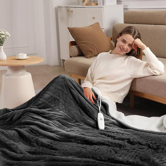 Electric Blanket Twin Heated Blanket 62''X84'' - Heating Blanket Soft Plush Sherpa with 5 Heating Level & 10 Hour Auto Off, ETL Certified & Overheat Protection, Warm Gifts for Grandma(Charcoal Grey)