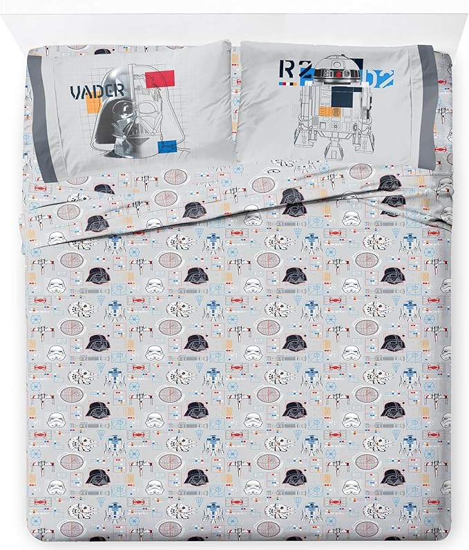 Jay Franco Kids Comforter Set Includes Sheets and Pillow Covers - Soft and Cozy Bed Set for Stylish Room Decor, Dark Blue - Star Wars, 7 Piece Full Bedding