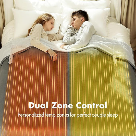 Queen Electric Blanket 84" x 90" - Flannel Sherpa Warm Heated Blanket Queen Size with Dual Control, 5 Heating Levels & 10 Hours Auto Off, Heating Blanket with Overheat Protection (White)