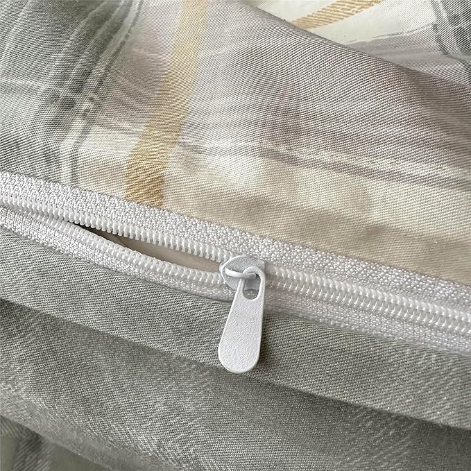 EAVD Green Plaid Duvet Cover Set Queen Soft 100% Cotton Farmhouse Grid Checkerd Gingham Bedding Set with 2 Pillowcases Modern Geometric Plaid Comforter Cover with Zipper Closure for Women Men