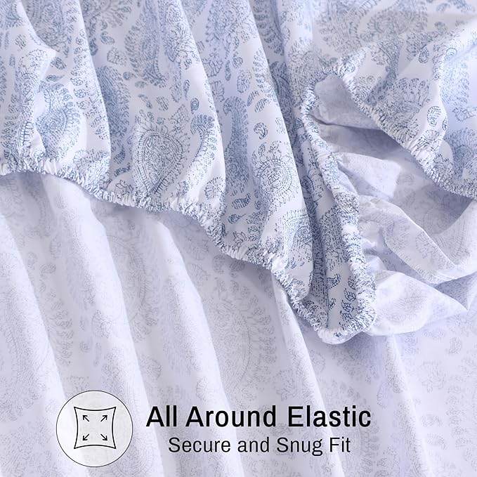 ZOYER 100% Cotton Sheets – Full Size Percale Bedding, Cooling & Breathable, Durable with a Crisp, Soft & Comfortable Feel, 16" Deep Pocket, 4-Piece Set, Paisley Imprint