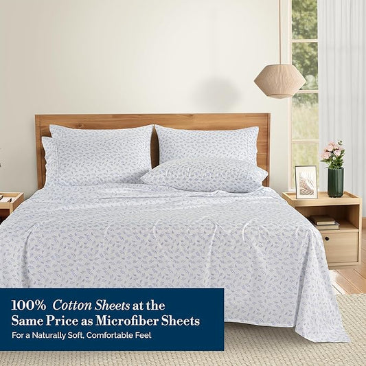 Casa Platino Full Size Sheets – 100% Cotton Crisp Percale Weave Sheets Full Size, Soft Cozy Feel with 4 Pillowcases, 15" Deep Pockets & Breathable Fabric for All Sleepers & Everyday Use – Amethyst
