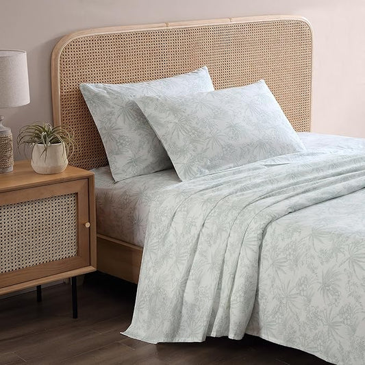 Tommy Bahama - King Sheets, Cotton Percale Bedding Set, Crisp & Cool, Stylish Bedding Set (Pen and Ink Palm Green, King)