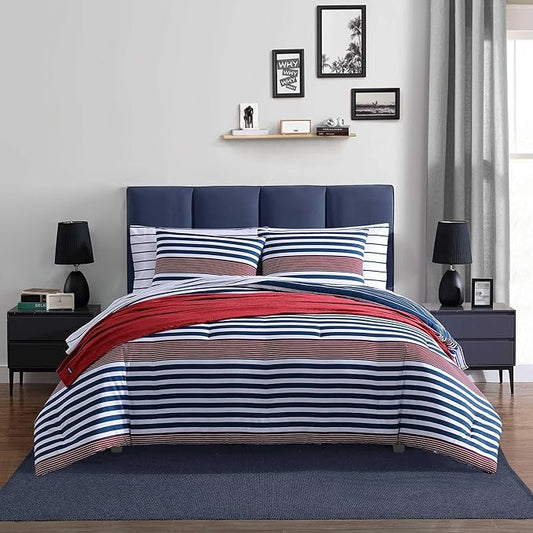 Nautica - Twin/Twin XL Comforter Set, Super Soft Woven Bedding with a Medium-Weight Feel for Year Round Use, 2 Piece Bed Set with Matching Pillowcase (Kennedy Stripe Navy)