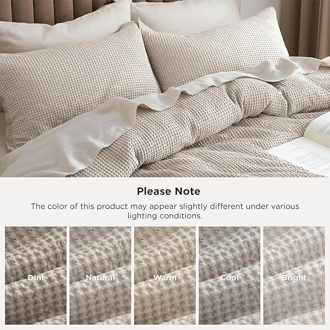 Bedsure Cotton Duvet Cover King - 100% Cotton Waffle Weave Linen Color Duvet Cover, GentleSoft™ and Breathable King Bedding Set for All Season, 3 Pieces, 104"x90"
