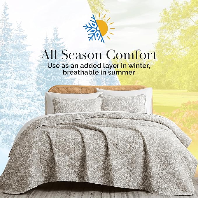 Southshore Fine Living, Inc. Ashanti Collection Oversized King Quilt Bedding Set, Soft Fabric, Lightweight Bedspread 3-Piece, Two Matching Shams (108 in Wide x 98 in Long), Cal/King Quilt Sets, Bone