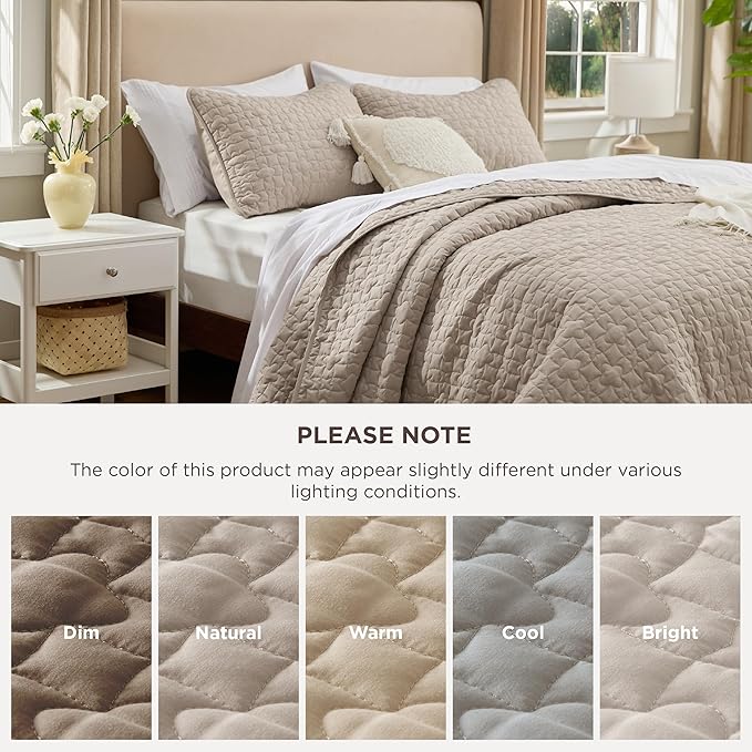 Bedsure Quilts Queen Size - Lightweight Bedspreads Queen Size with Lucky Star Quilting, Soft Quilt Bedding Set, Taupe Comforter Set Coverlet for All Seasons with 2 Pillow Shams (90" x 96") | Skin-Friendly Soft, All-Season Comfort, Breathable, Lightweig...