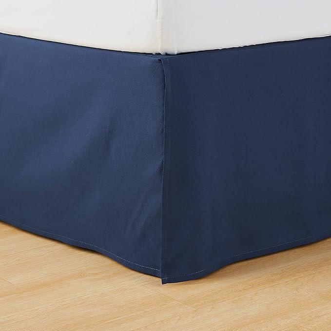 Amazon Basics Lightweight Pleated Dust Ruffle Bed Skirt, Wrinkle and Fade Resistant, Machine Washable, Full, Navy Blue