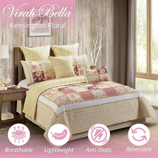 Virah Bella 3 Piece Full/Queen Lodge Quilt Bedding Set - Rustic Country Reversible Comforter Set with Decorative Pillow Shams - Kensington Floral