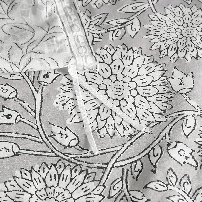 Levtex Home Adare Grey Reversible Queen Duvet Cover Set (90x94in) with 2 Pillowcases (26x20in) - Floral Bedding - Grey and White - 100% Cotton Queen Size Duvet Cover Set - Soft, Pre-Washed