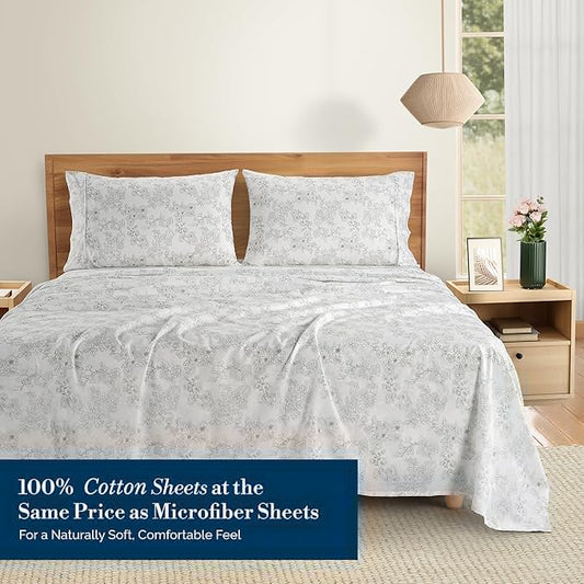 Casa Platino 100% Cotton Twin XL Sheet Set – 4 Piece Twin XL Sheet Set Twin XL with Crisp Cool & Soft Feel, with 15 Inch Deep Pocket Fitted Sheet, Breathable & Cozy for a Good Nights Sleep – Ashpetal
