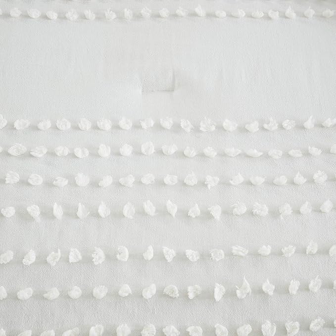 Comfort Spaces Cotton Comforter Set Jacquard Pom-Pom Tufts Design, Down Alternative, All Season Modern Bedding, Matching Shams, Twin/Twin XL, Phillips, Ivory
