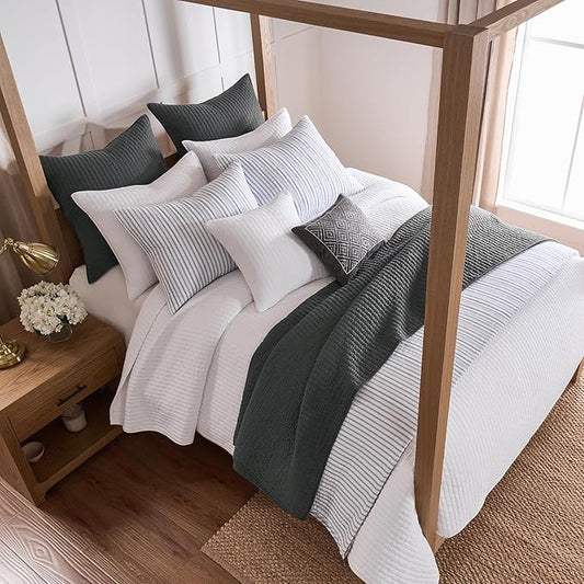 Levtex Home Cross Stitch Reversible Twin XL/Twin Quilt Set (68x86in) with 1 Pillow Sham (26x20in) - Stitch Texture - Bright White - Cotton Twin Size Quilt Bedding Set - Lightweight, Soft, Pre-Washed