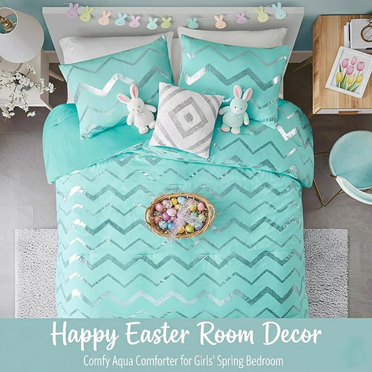 Codi Teal Bedroom Comforter Sets, Comfy Full Size Bedding Set for Teen Girls, 4 Pieces - All Seasons Warm
