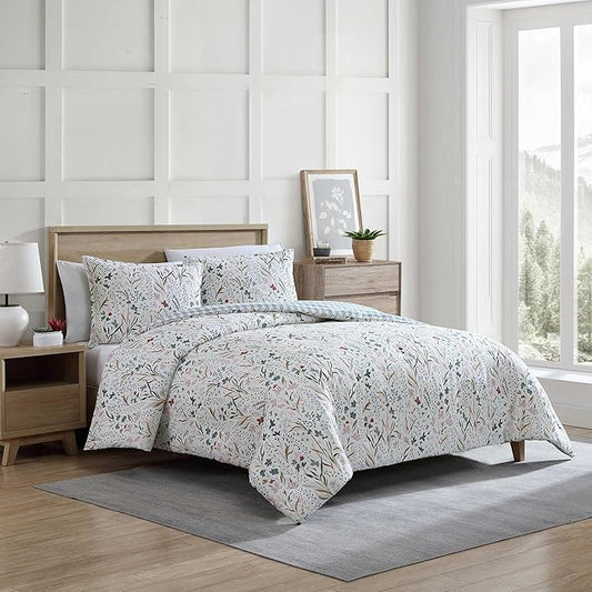 Eddie Bauer - King Comforter Set, Reversible Cotton Bedding with Matching Shams, Classic Floral Home Decor with Plaid Reverse (Woodland Forest Grey, King)