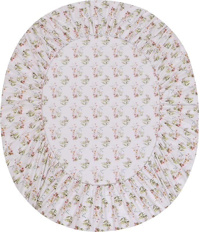 RUVANTI 100% Cotton Sheets – California King Percale Bedding, Cooling & Breathable Floral Design, Durable with a Crisp, Soft & Comfortable Feel, 14" Deep Pocket, 4-Piece Set, Floral Bliss