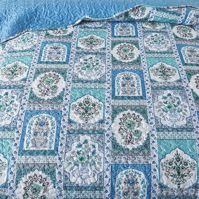 HoneiLife Queen Quilt Bedding Set - 3 Piece Microfiber Quilt Sets Floral Bedspreads Rustic Coverlets for Queen Bed