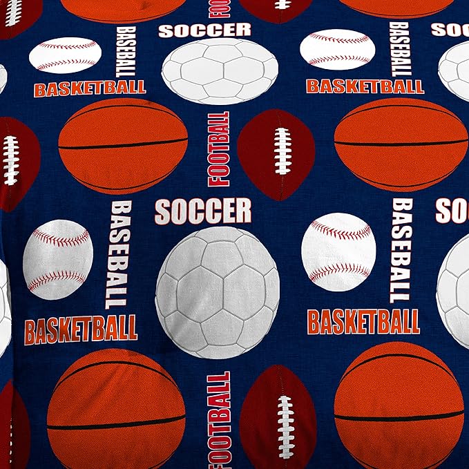 dream FACTORY Kids 7-Piece Complete Set Easy-Wash Super Soft Microfiber Comforter Bedding, Full, Navy All Sports