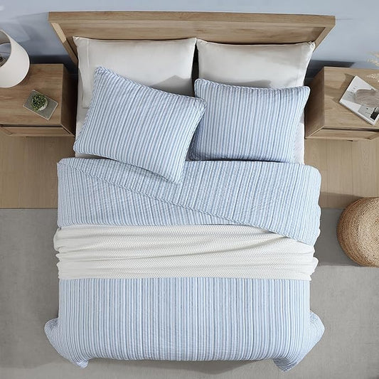 Nautica - Twin Quilt Set, Reversible Cotton Bedding with Matching Sham, Casual Home Decor for All Seasons (Coleridge Stripe Light Blue, Twin)