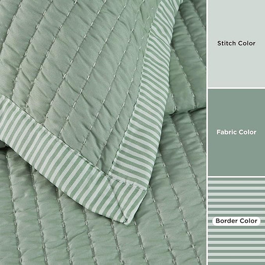 Bedsure Green Quilts King Size - King Quilt Bedding Set Bedspread Coverlet, Lightweight Corduroy Pattern Bedspread, 3-Piece Set with 106"x96" Coverlet & 2 Pillow Shams, All-Season Soft Microfiber