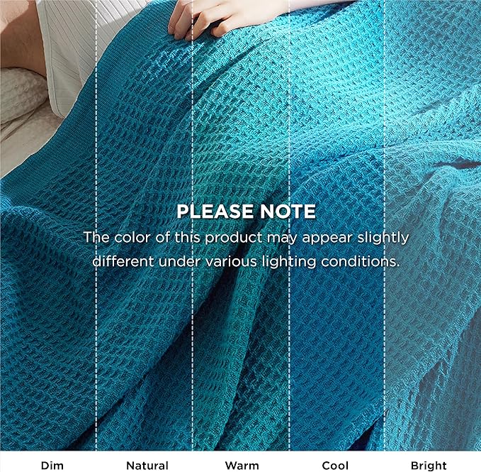 Bedsure Gentlesoft 100% Cotton Blanket King Size for Bed - Breathable and Soft for Spring Summer, Thick Cozy Waffle Weave Blanket Gifts for Women, Teal, 104x90 inches