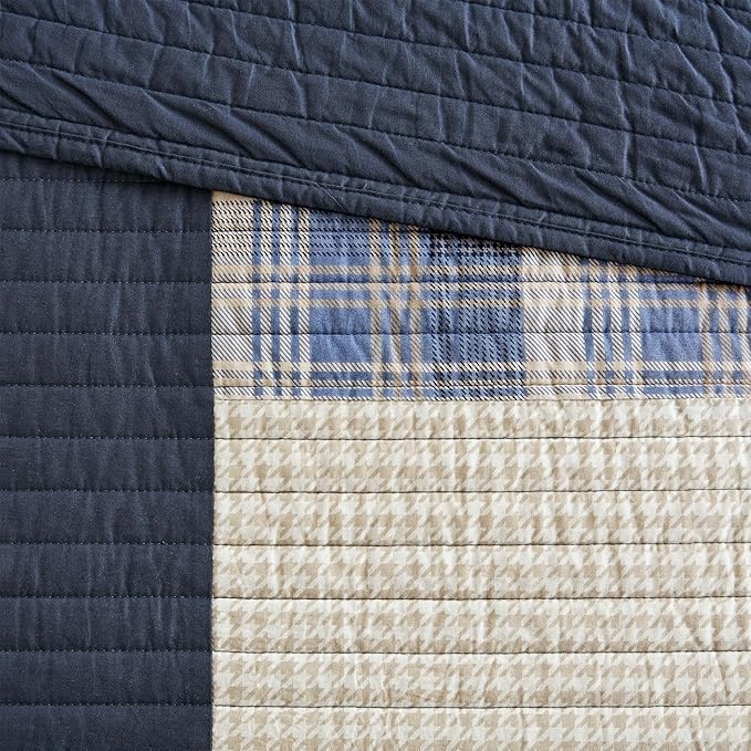 WOOLRICH Quilt Set Patchwork Channel Quilting, Cottage Coverlet for Twin Size Bed All Seasons, Lightweight Prewashed Cotton Coverlet Bedspread, Shams, Winter Hills, Oversized Twin/Twin XL Blue 2 Piece