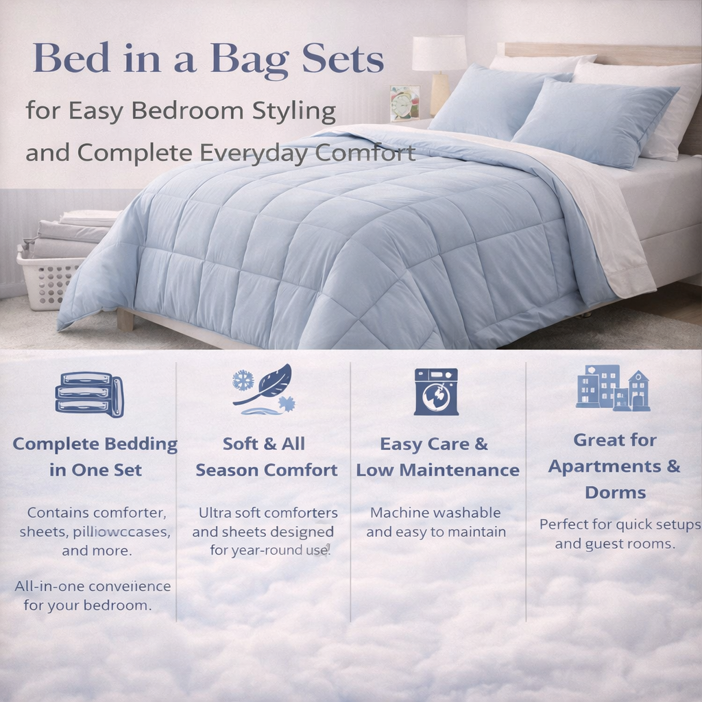 bed in a bag complete bedding set comforter sheets pillowcases all season soft bedroom set
