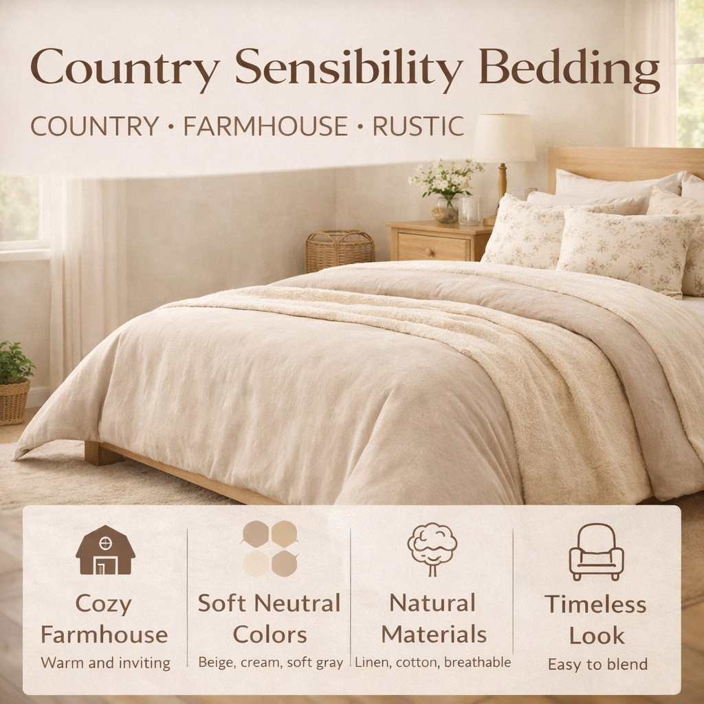 country bedding farmhouse comforter cozy bedroom neutral tones rustic bedding soft cotton bedding