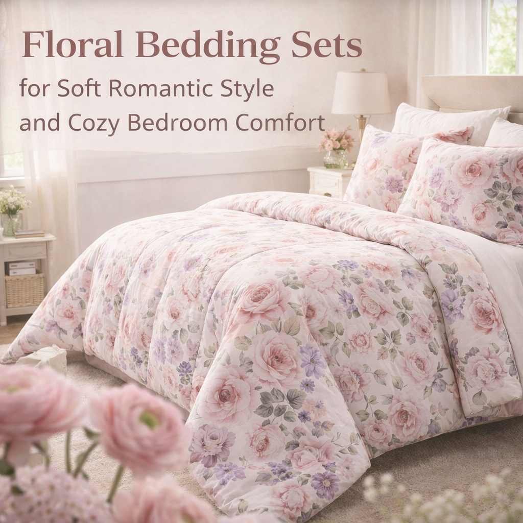 floral bedding set flower pattern comforter soft pastel cozy bedroom cottagecore aesthetic bedding