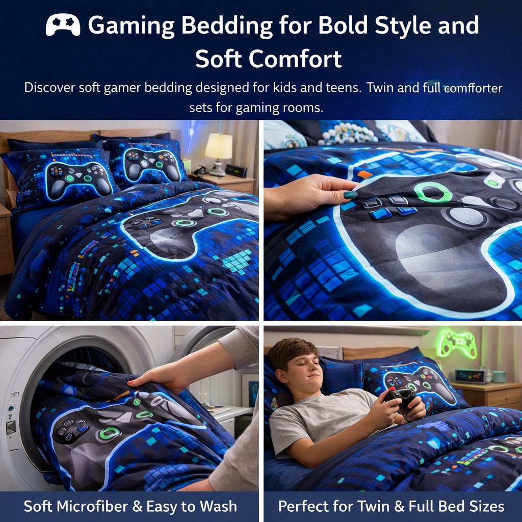 gaming bedding soft gamer comforter set twin full kids teens all season video game bedroom