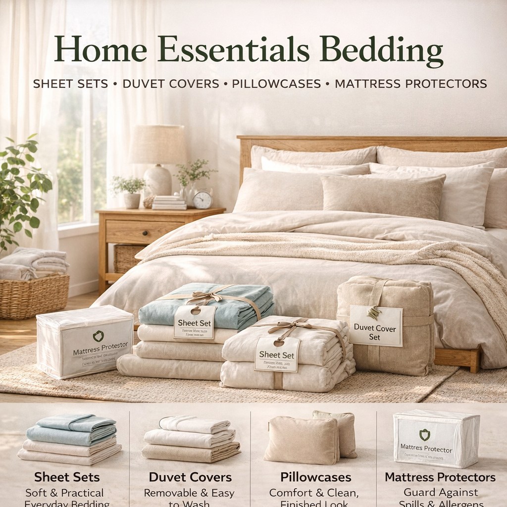 home essentials bedding sheet sets duvet covers pillowcases mattress protectors in modern American bedroom