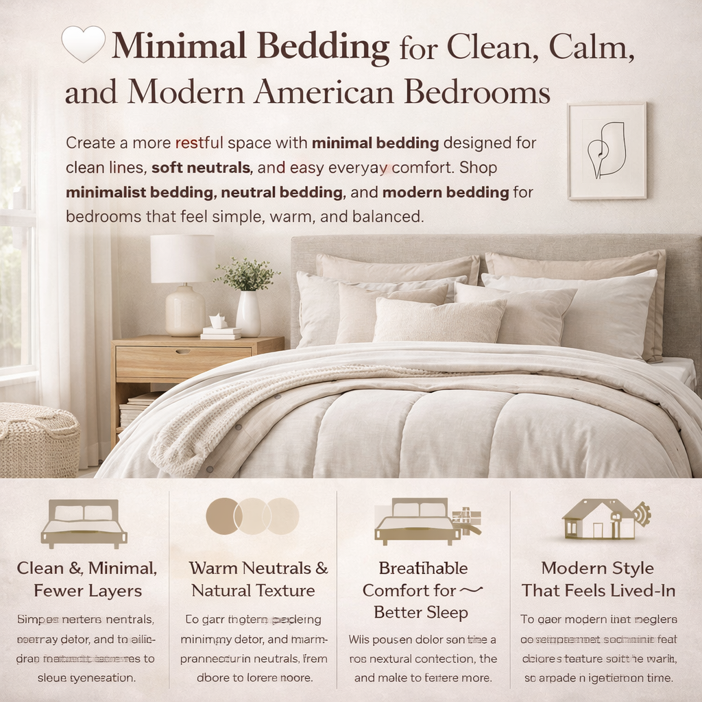 minimal bedding in warm neutral modern bedroom with clean lines and soft natural textures